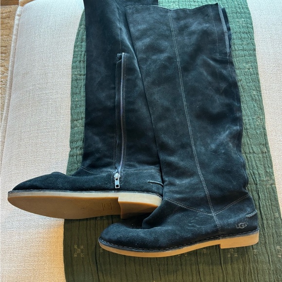 UGG Shoes - UGG Over the Knee Black Suede Leather Boots 8.5 055